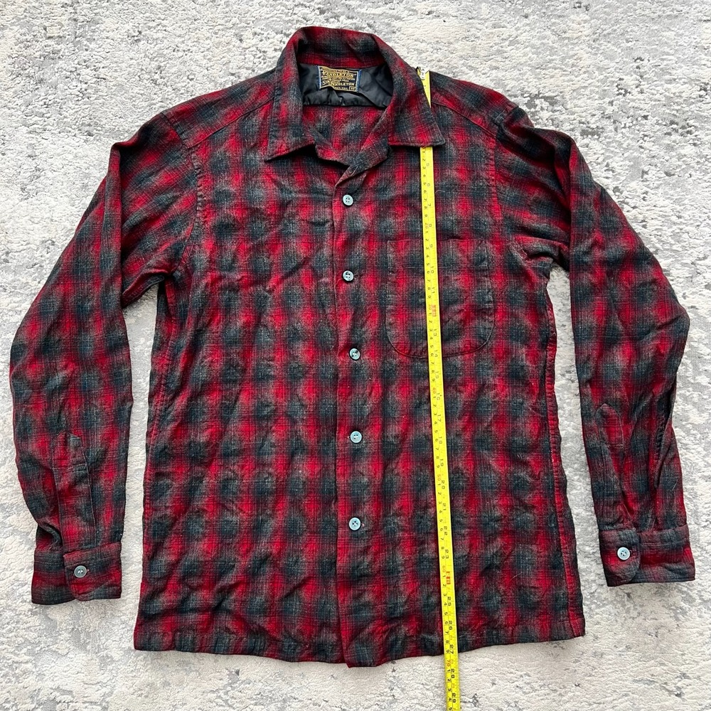 Vintage Pendleton Wool Lodge Pajama Button Up Shirt Size M Plaid Red USA